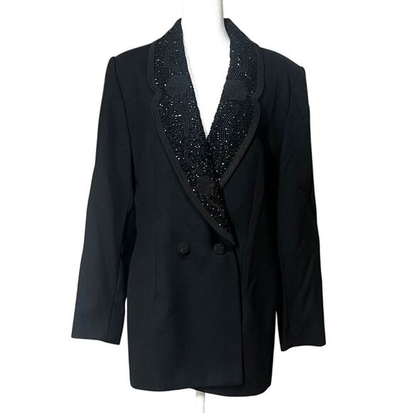 Valerie Stevens Vintage Black Beaded Blazer Removeable Collar Eveningwear Sz 12 - Picture 1 of 9